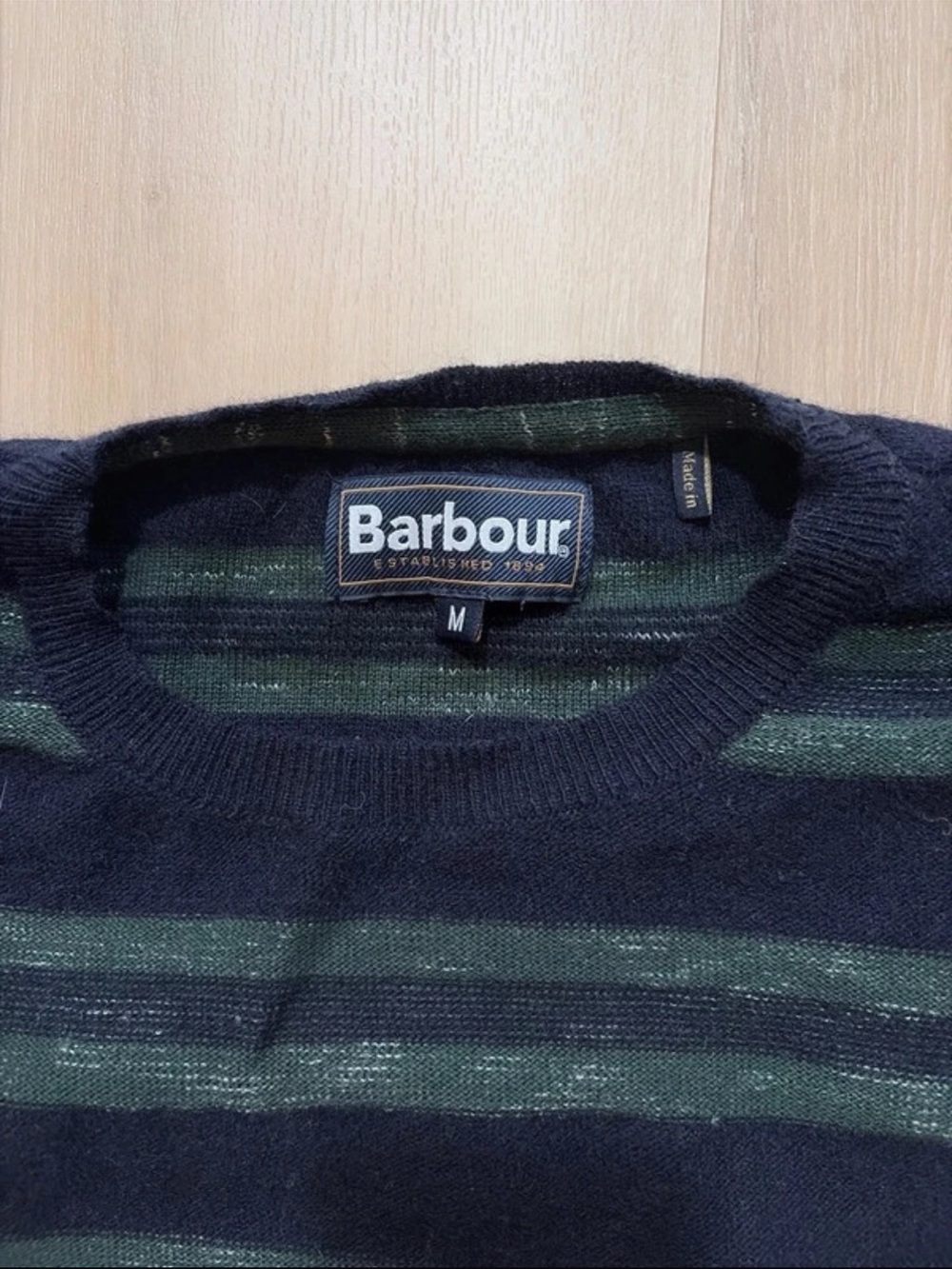 Barbour Navy and Green Striped Crewneck Sweater - Picture 2 of 4